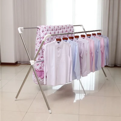 Home Usage Adjustable Rods Double Pole Folding Balcony Garment Laundry Clothes Drying Rod Rack